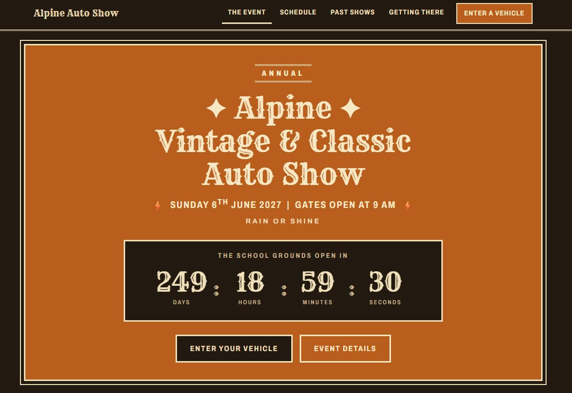 Alpine Vintage & Classic Auto Show website preview